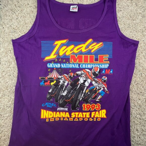 Vintage Single Stitch Sleeveless Tee Anvil Red Tag AOP indy Mile 1993 XL PRPL - Picture 1 of 12